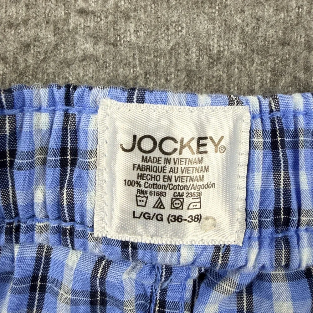 Jockey Men's Blue Plaid Cotton Boxer Shorts Large 36-38 Elastic Waist‎ Underwear